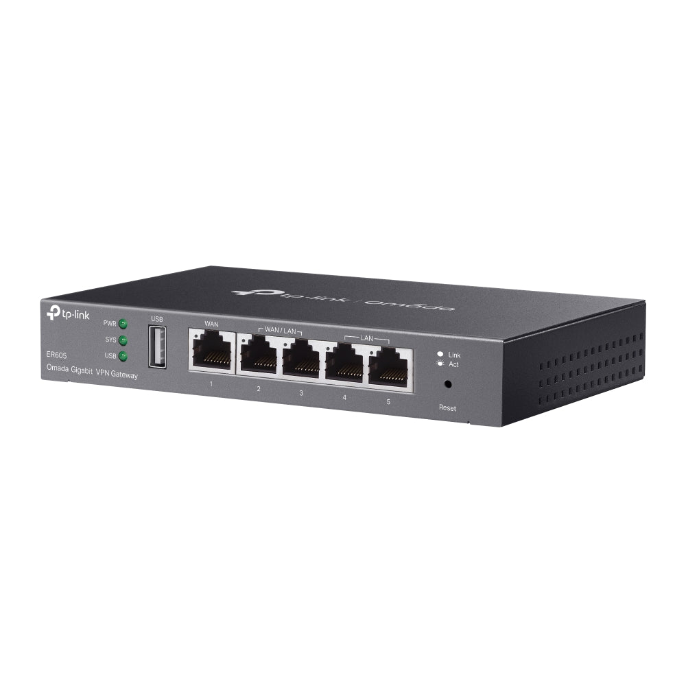 TP-Link Omada ER605 – front angle view